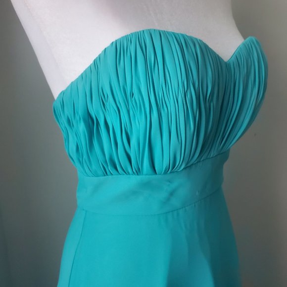 Pretty Teal Green Strapless Long Flared Prom Gown Dress Pleated Bodice shawl - Picture 6 of 10